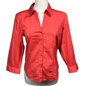Sigrid Olsen Vibrant Coral Fitted Button-Down Shirt 3/4 Sleeves Women's Large